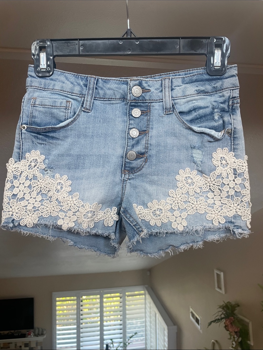 Imperial Star Light Blue Denim Shorts with Ivory Lace
